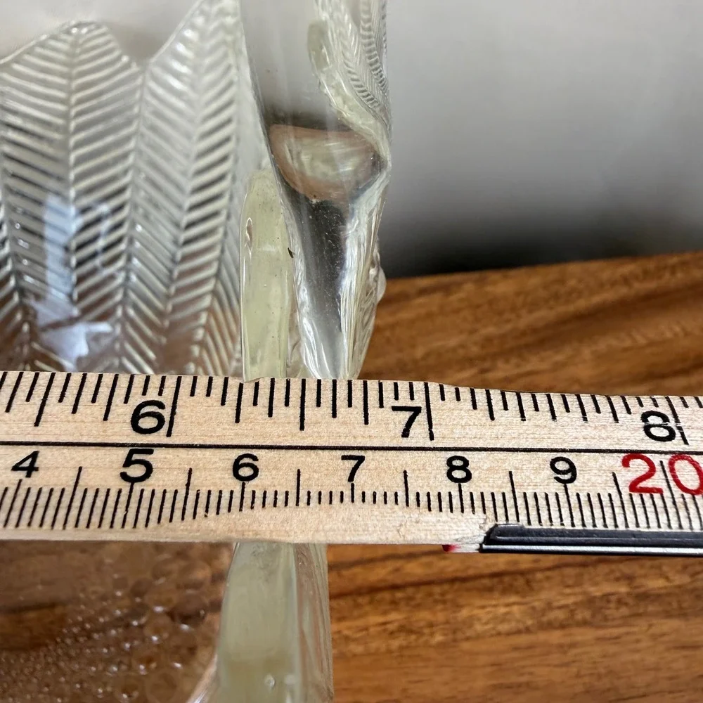 LE Smith Glass Basket Vintage Clear Herringbone Feather Pattern Scalloped Edge